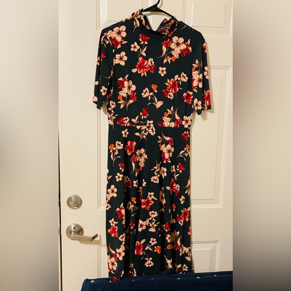 Lauren Ralph Lauren Black Dress with Red and Cream Floral